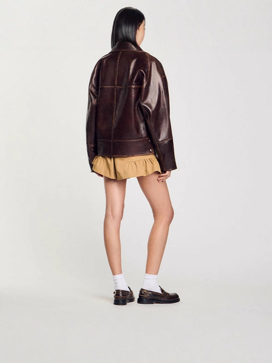 Damen Kunstlederjacke im lässigen Schnitt mit praktischen Taschen und stilvollem Revers EB