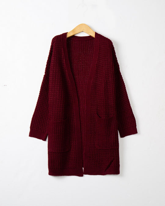 Damen lässiger Strickcardigan mit Taschen und offenem Schnitt EB