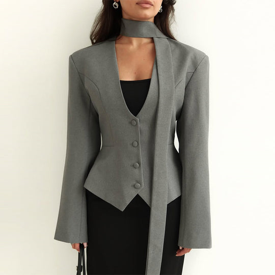 Damen Blazer mit hochgeschlossenem Kragen und voluminösen Ärmeln EB