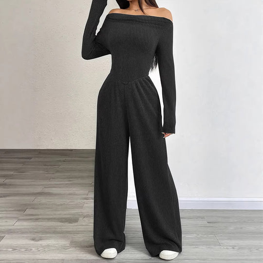 Damen Eleganter Jumpsuit mit Off-Shoulder Design und weitem Bein EB