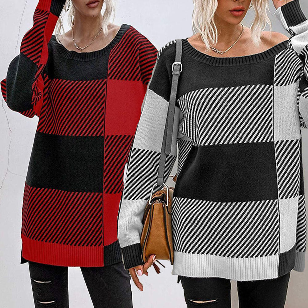 Damen Grobstrickpullover im modernen Blockdesign EB