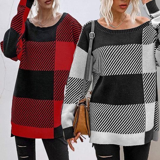Damen Grobstrickpullover im modernen Blockdesign EB
