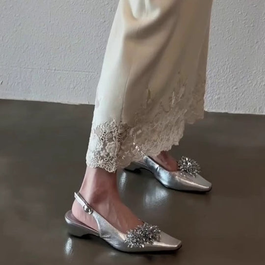 Damen Slingback-Pumps mit funkelnden Zier-Elementen und modischem Blockabsatz EB