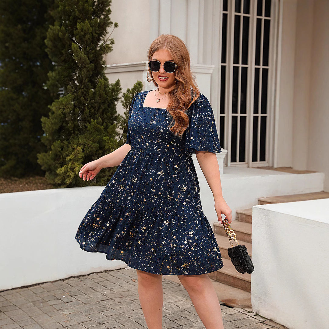 Damen Fließendes Maxikleid mit schimmerndem Sternenprint und weitem Rock EB