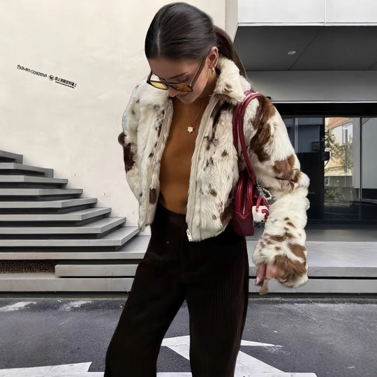 Damen modische und strapazierfähige Kunstpelzjacke EB