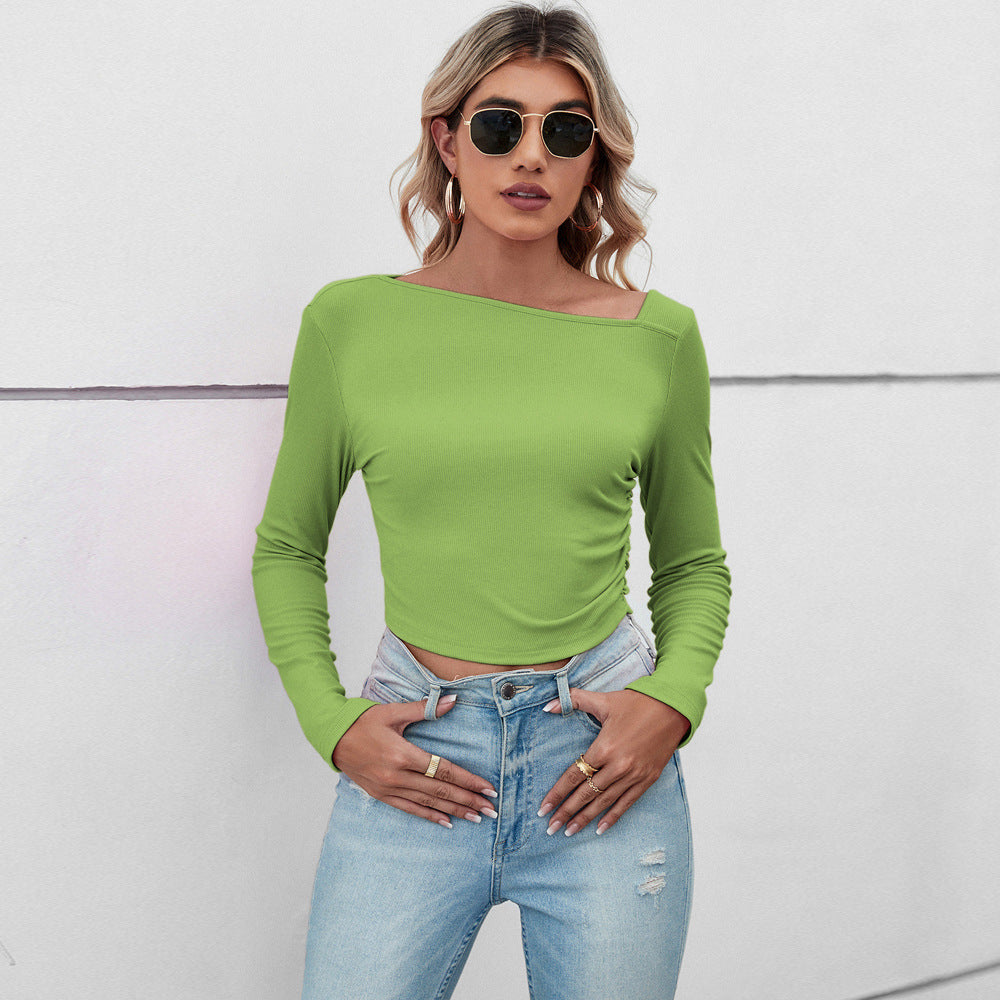 Damen figurbetontes geripptes Langarm-Cropped-Top mit asymmetrischer Schulterlinie und taillierter Stretch-Passform Eichborn Berlin