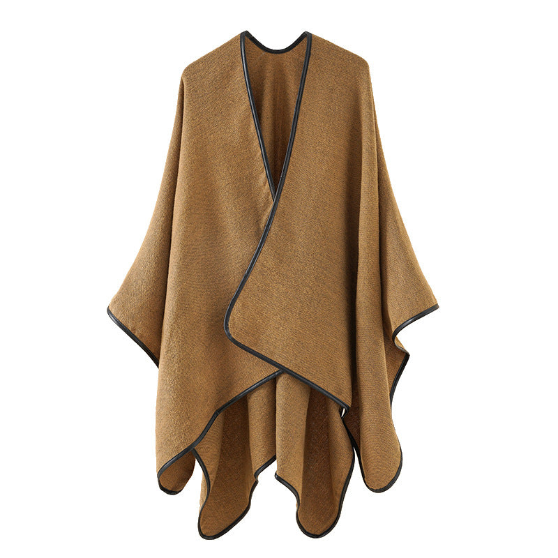 Damen Wollmix-Cape im Oversize-Umhang mit Kontrastkettelung EB