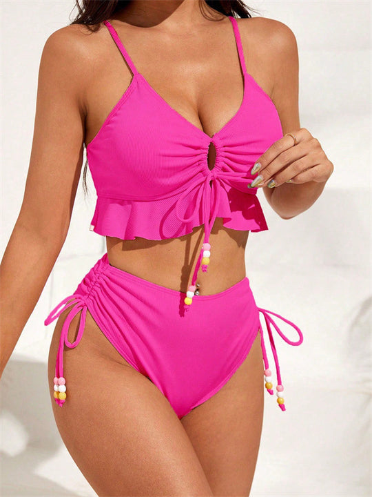 Damen Badeanzug mit Rüschendetails und verstellbaren Trägern EB