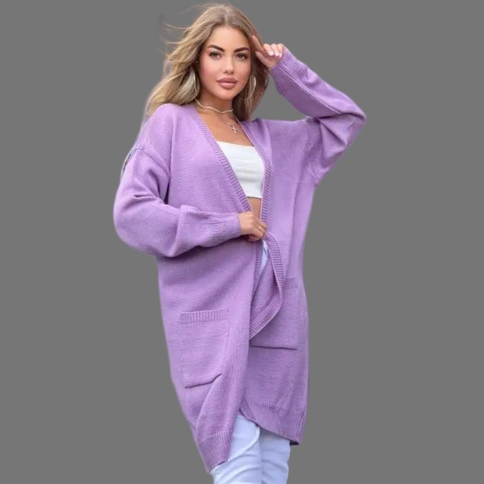 Damen Grobstrick-Cardigan mit großzügigen Taschen und offenem Schnitt EB