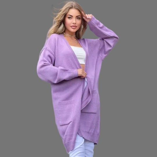 Damen Grobstrick-Cardigan mit großzügigen Taschen und offenem Schnitt EB