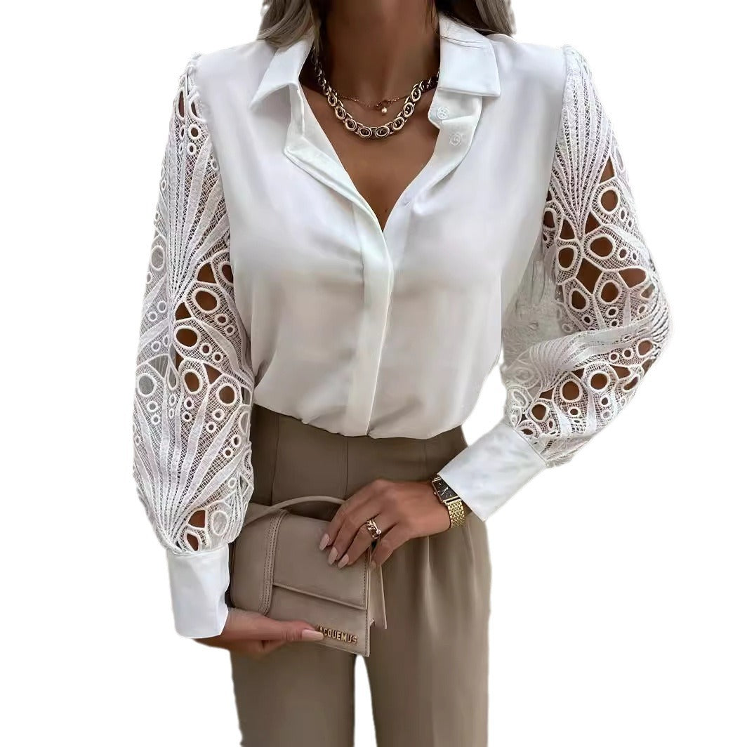 Damen Elegante Bluse mit kunstvollen Spitzenärmeln EB
