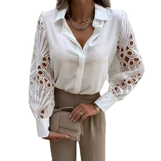 Damen Elegante Bluse mit kunstvollen Spitzenärmeln EB