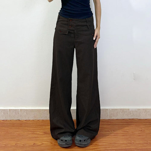 Damen Elegante weit geschnittene Streifenhose mit hoch sitzendem Bund und dekorativen Knopfdetails EB
