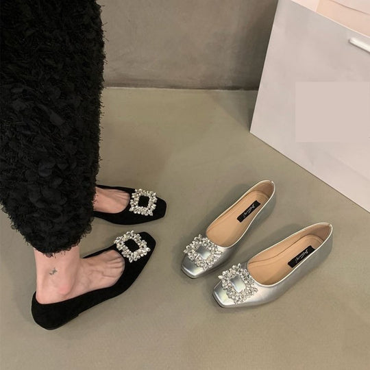 Damen elegante Ballerinas mit funkelnder Schmuckapplikation EB