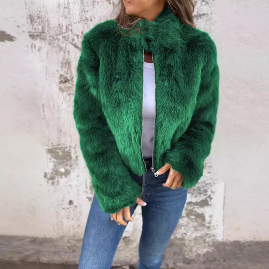 Damen kuschelige Fleecejacke mit hohem Kragen und Reißverschluss EB