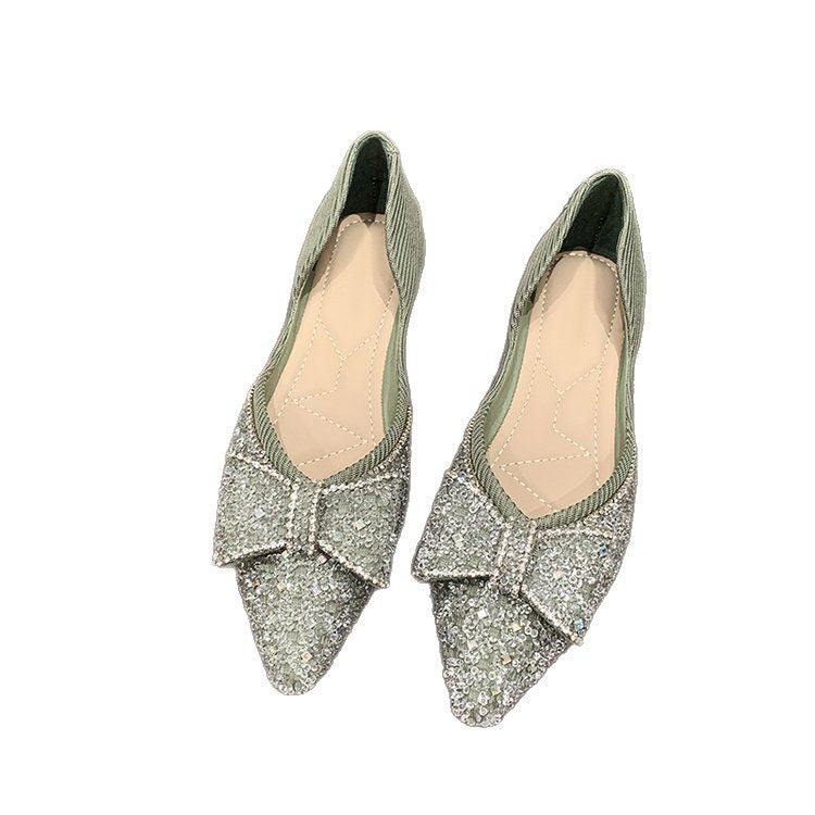 Damen elegante Ballerinas mit funkelndem Schleifendetail EB