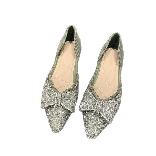Damen elegante Ballerinas mit funkelndem Schleifendetail EB