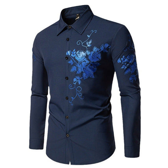 Herren Langarmhemd mit floralem Stickdesign EB