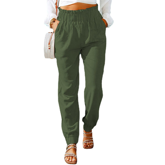 Damen elegante Freizeit-Hosen mit elastischem Bund und seitlichen Taschen EB