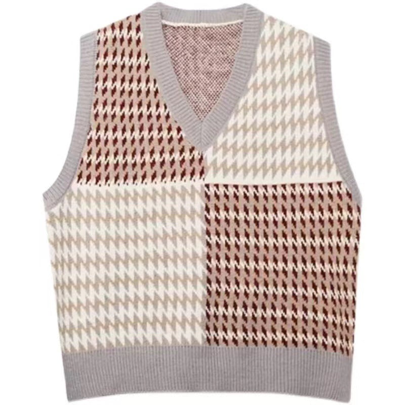 Damen Stylischer V-Neck Strickpullover im Farbblockdesign EB