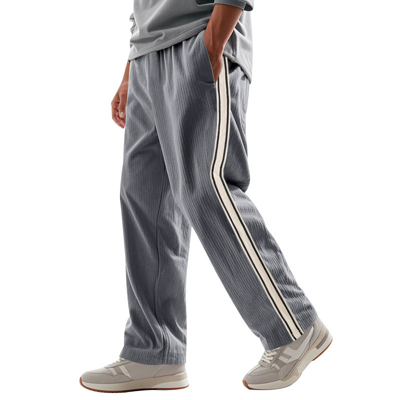 Herren Entspannte Cordoptik-Trackpants mit Seitenstreifen, Gummibund & Kordelzug EB