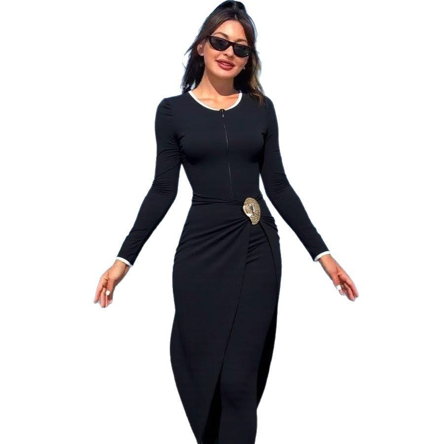 Damen modisches Wickelkleid mit elegantem Gürtel EB