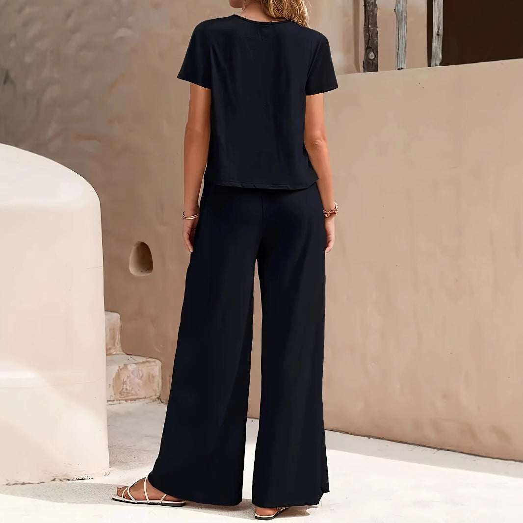 Damen Zweiteiliges Set mit lässiger Bluse und weit geschnittenen Hosen EB