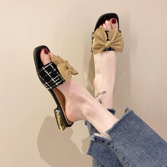 Damen elegante Pantoletten mit Schleifenverzierung EB