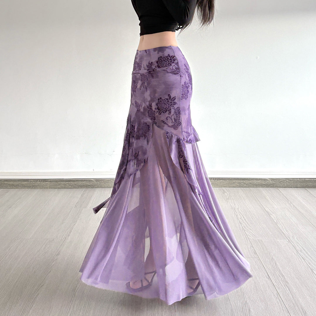 Damen Maxi-Rock mit floralem Design und asymmetrischem Schnitt EB