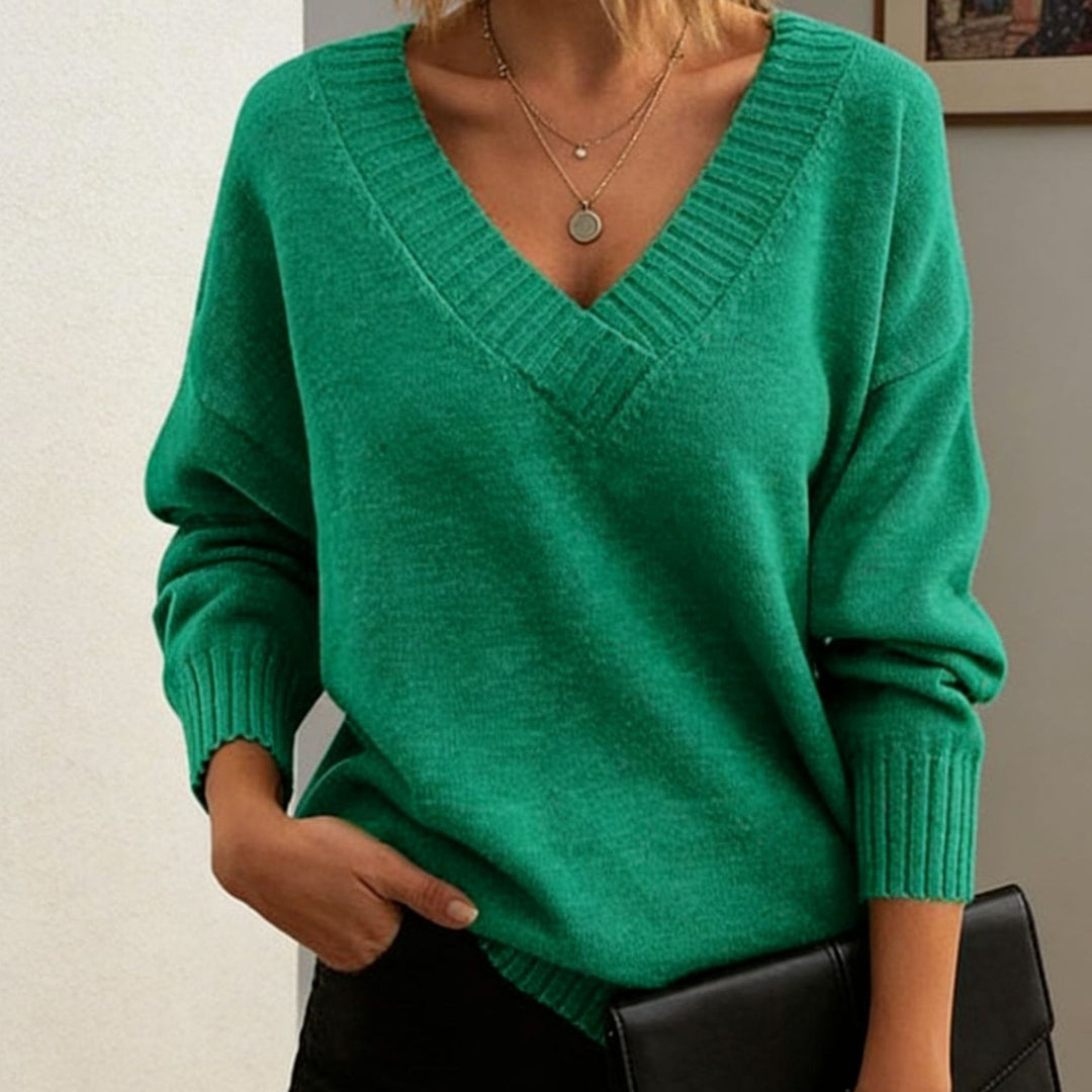 Damen Feinstrickpullover mit tiefem V-Ausschnitt und überschnittener Schulter EB