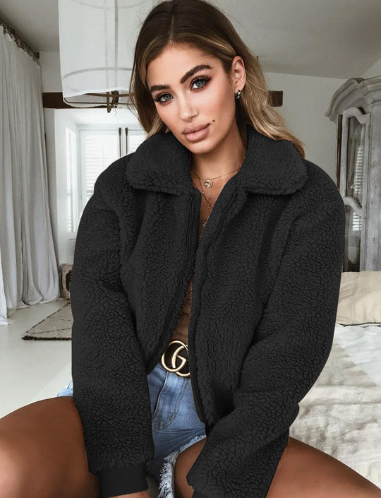 Damen Teddy-Fleecejacke mit Reißverschluss und klassischem Kragen EB