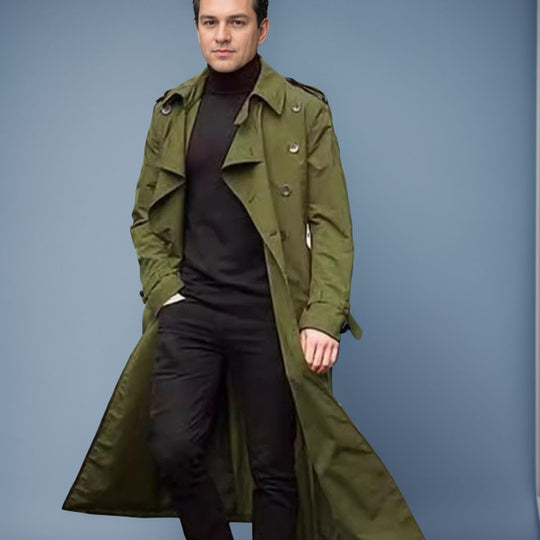 Herren eleganter Trenchcoat mit doppelter Knopfleiste und modernem Schnitt EB