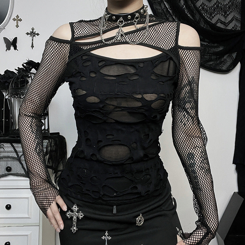 Damen Modisches Oberteil mit transparentem Mesh-Design und raffinierten Cut-Outs EB