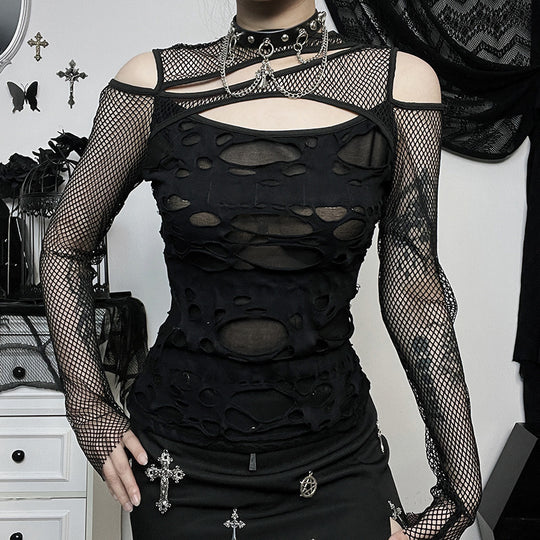 Damen Modisches Oberteil mit transparentem Mesh-Design und raffinierten Cut-Outs EB
