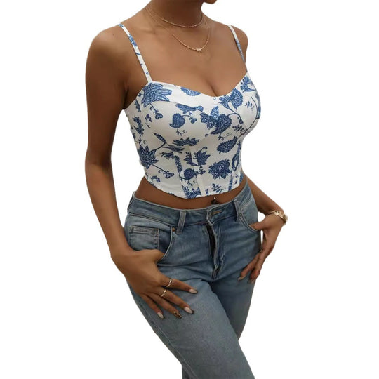 Damen Blütenmuster Cropped Top EB