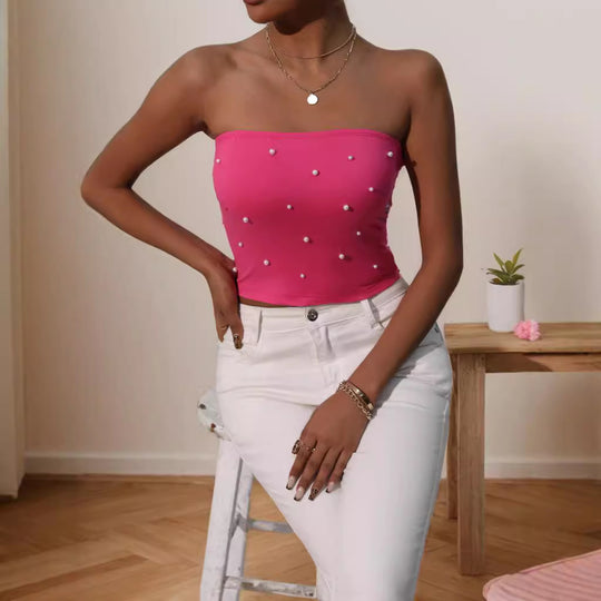 Damen Bandeau-Top mit eleganten Perlenapplikationen EB