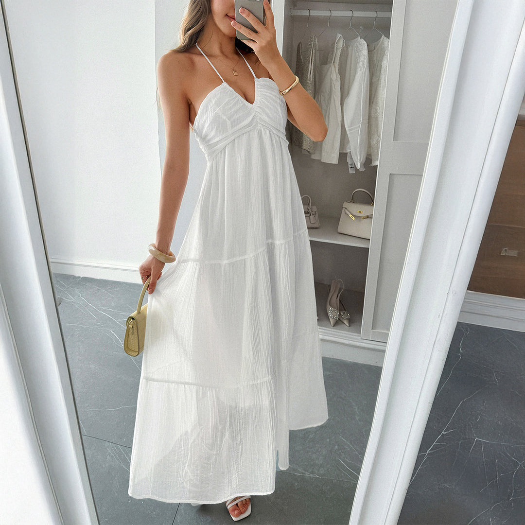 Damen Maxidress mit elegantem Rüschendesign und verstellbaren Spaghettiträgern EB