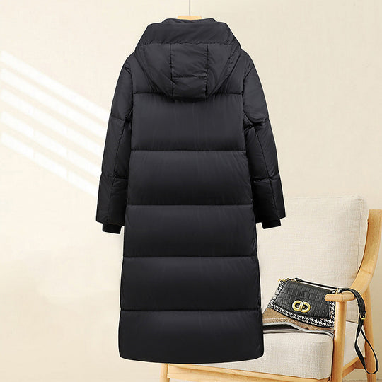 Damen nan extralang gesteppter Thermoparka mit ergonomischer Kapuze, innenliegenden Rippbündchen und verdeckter Frontblende EB