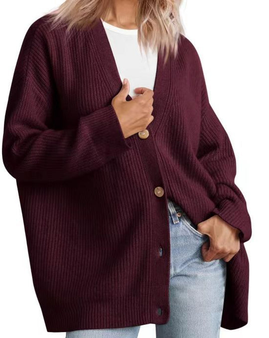 EB | Cardigan - Damen Herbst gestreifter Knopf-gefüllter Strick-Cardigan