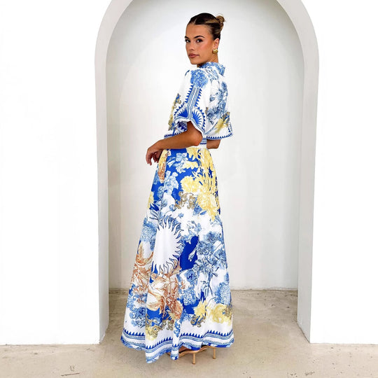 Damen Elegantes Maxikleid mit floralem Design und geschlitztem Saum EB