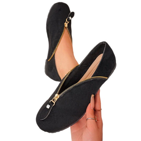 Damen Elegante Slip-On Ballerinas mit Reißverschluss EB