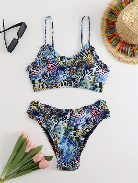 Damen Bunte Bikini Oberteil und Unterteil EB