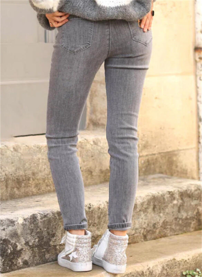 Damen figurbetonte Jeans im Vintage-Look mit hohem Bund und knöchellanger Passform EB