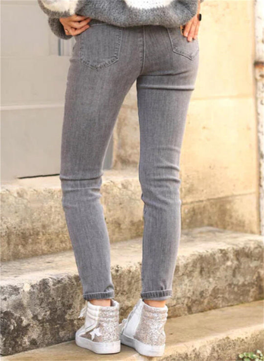 Damen figurbetonte Jeans im Vintage-Look mit hohem Bund und knöchellanger Passform EB