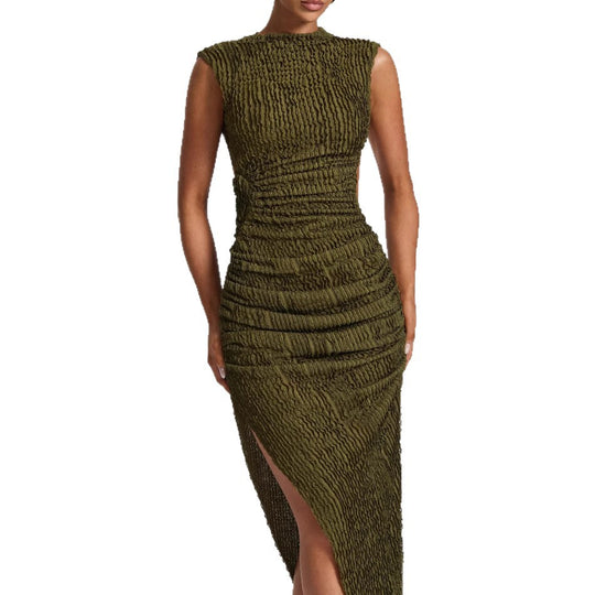 Damen figurbetontes Maxikleid mit extravagantem Rücken-Design und raffinierten Drapierungen EB