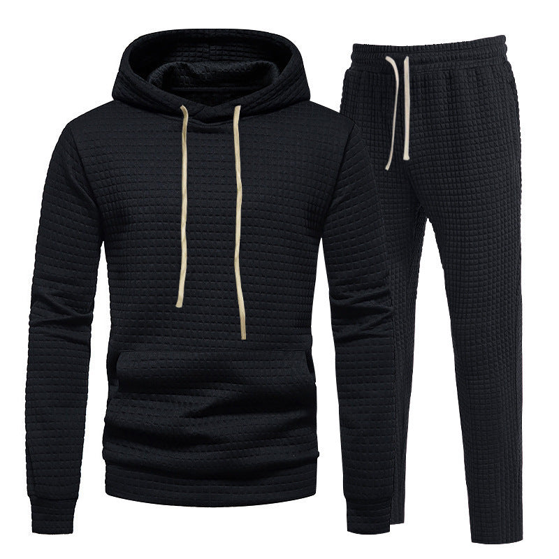 Herren lässiges Freizeit-Hoodie-Set mit strukturierter Oberfläche und elastischem Bund EB