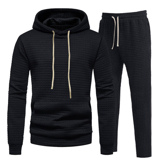 Herren lässiges Freizeit-Hoodie-Set mit strukturierter Oberfläche und elastischem Bund EB