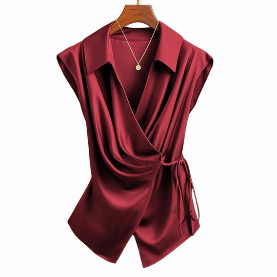 Damen elegante Wickelbluse mit femininer Drapierung und Schalkragen EB