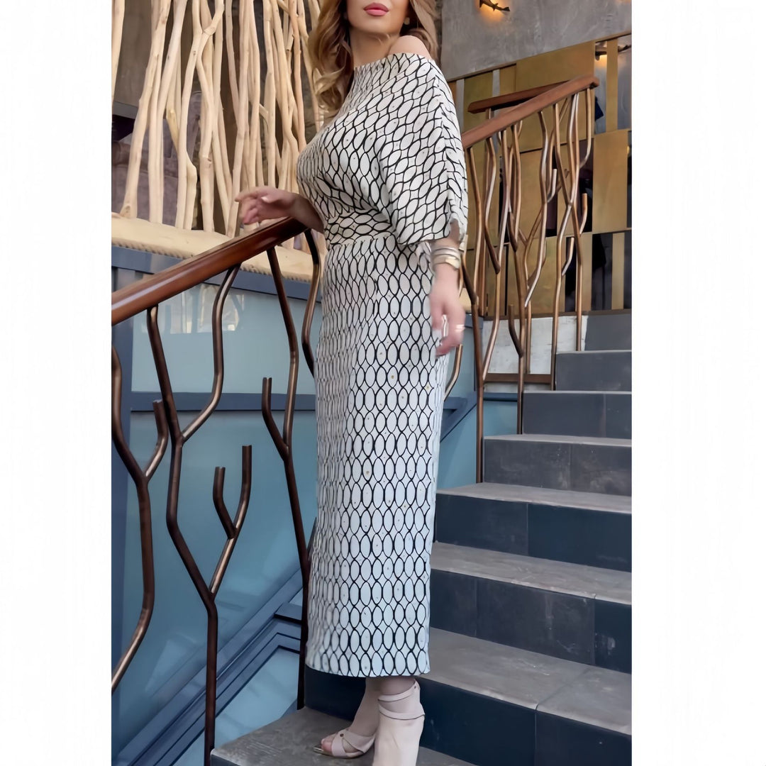 Damen Elegantes Maxikleid mit asymmetrischem Schnitt und strukturiertem Muster EB