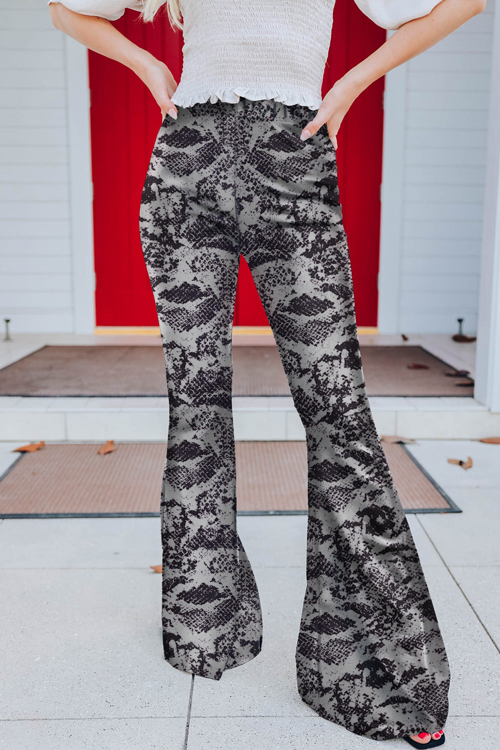Damen Elegante Schlaghose im Schlangenleder-Look EB